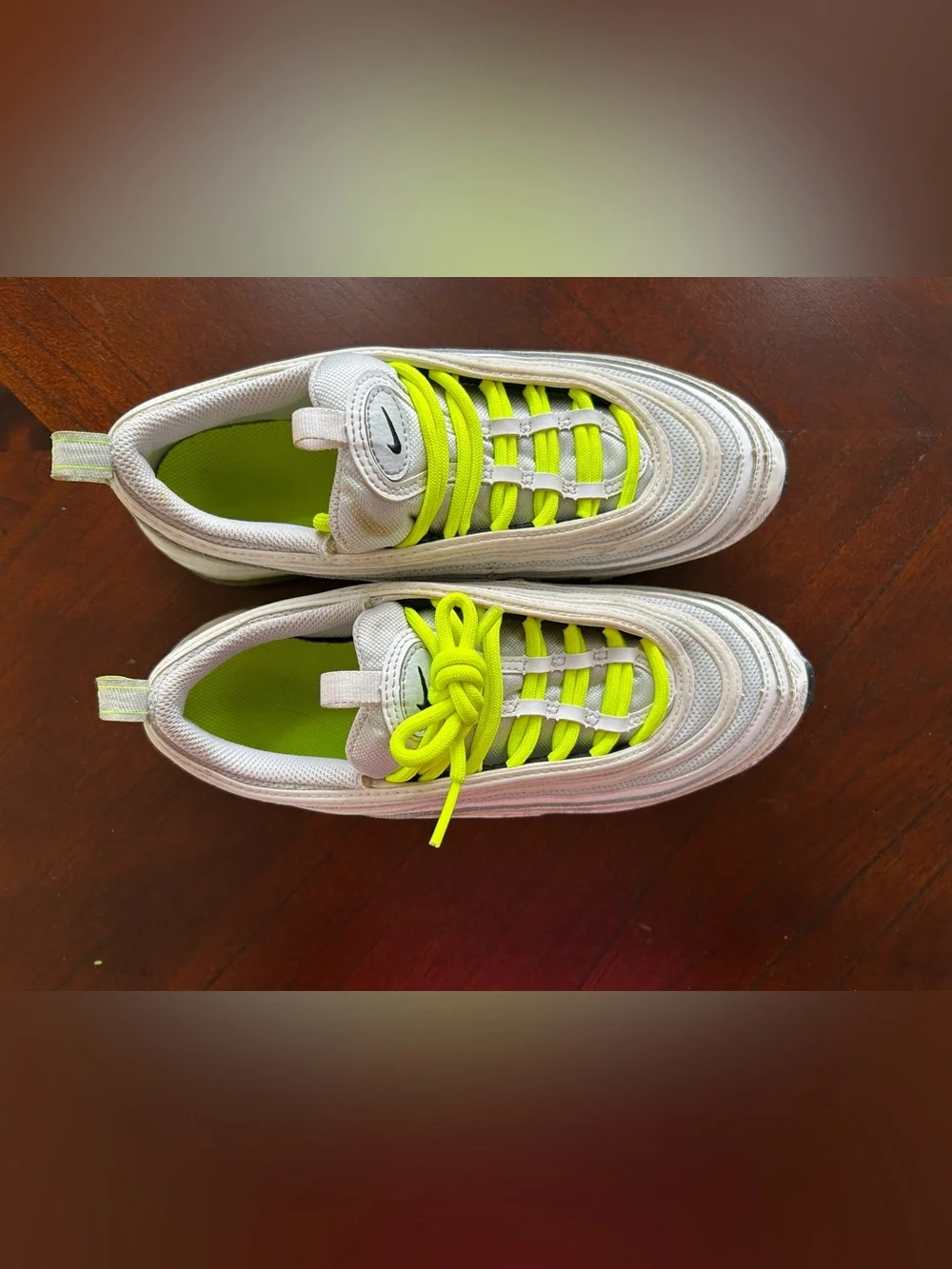 Nike Air Max 97 White with Neon Yellow Accents size 7Y - Picture 2 of 8